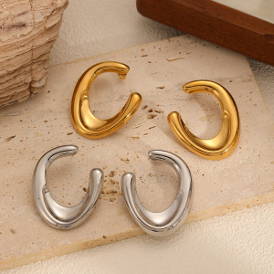 Boucles D'Oreilles Puces Pour Femme, Style Minimaliste, Forme Irrégulière En U, En Acier Inoxydable, Couleur Or, Étanches, 1 Paire h5 Image3