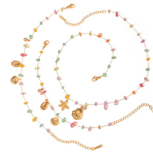 Pendentif En Strass En Acier Inoxydable Doré  De Style Européen Et Américain Transfrontalier, Coquillage De Gravier Coloré, Étoile De Mer,  h5 Image5