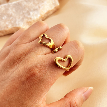 Bague ajustable élégante en forme de cœur creux, en acier inoxydable, couleur or, de la collection Designable Series (1 pièce). 2