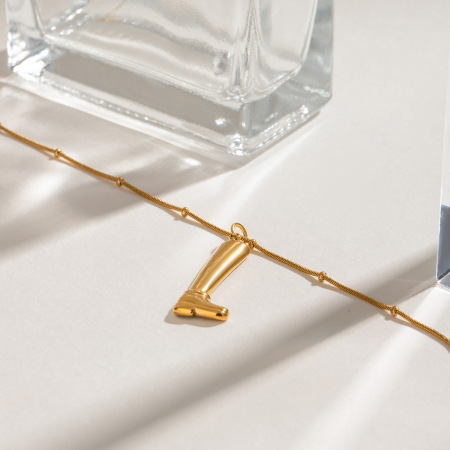 Collier pendentif femme en acier inoxydable doré, style botte asymétrique chic, collection romantique (1 pièce) 2