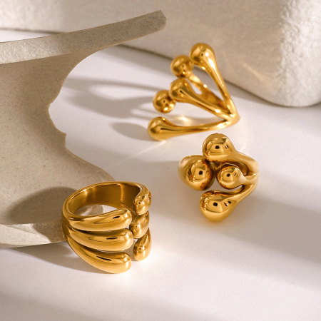 1 Paire De Bagues Ajustables Géométriques En Acier Inoxydable Plaqué Or  Pour Femme, Série Simple