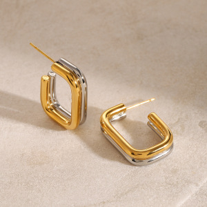 1 Paire De Boucles D'Oreilles Créoles Géométriques Décontractées En Acier Inoxydable Plaqué Or  Pour Femmes h5 Image2