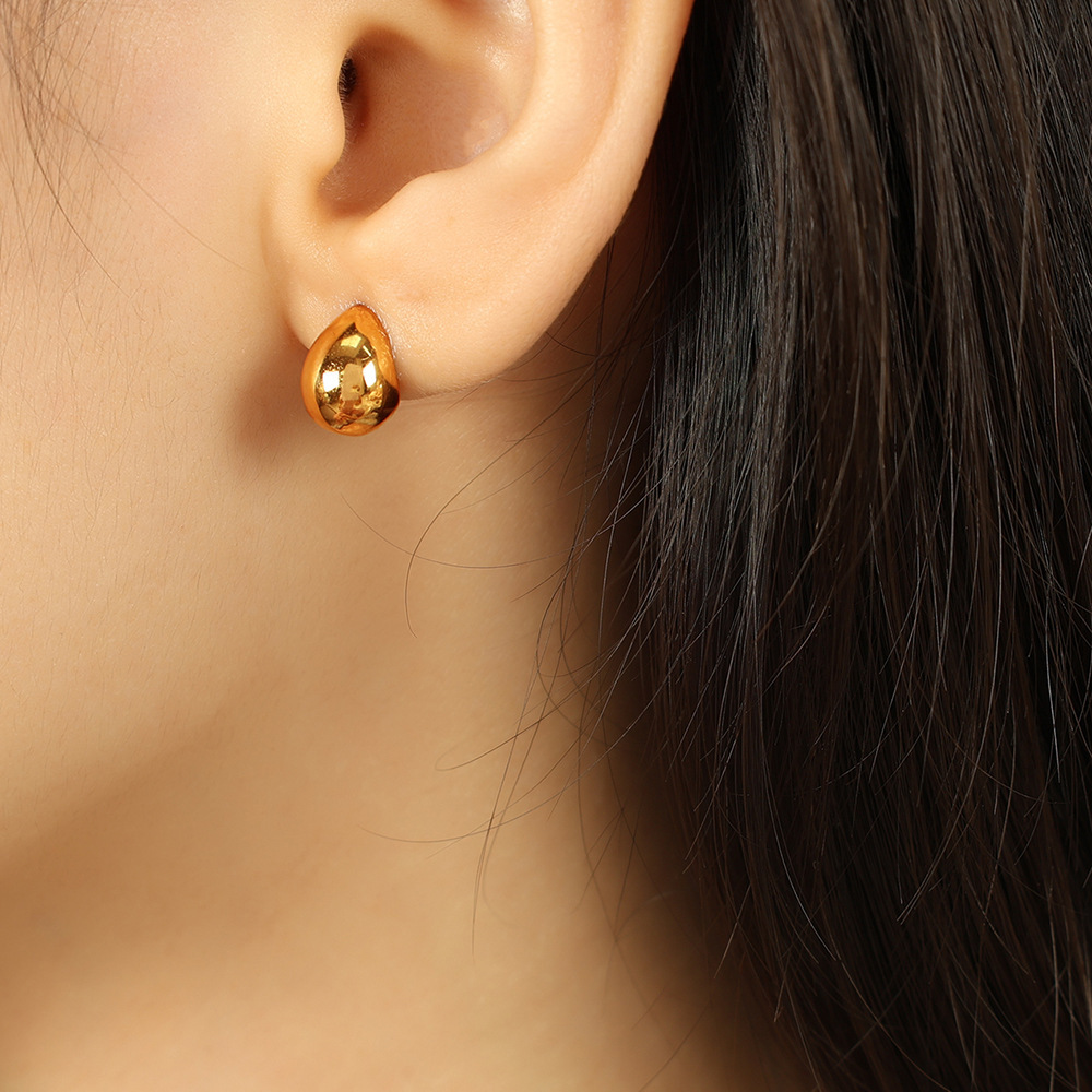 1 Paire De Boucles D'Oreilles À Tige Classiques En Acier Inoxydable Plaqué Or  Pour Femme, Série Simple Image6