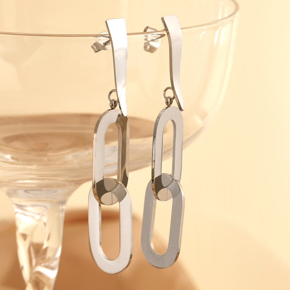 1 Paire De Boucles D'Oreilles Pendantes Géométriques Simples En Acier Titane Couleur Or Pour Femme Image3