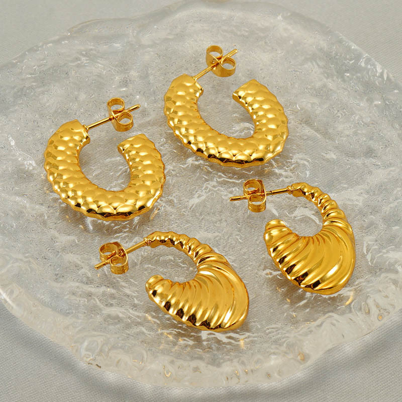 1 Paire De Boucles D'Oreilles À Tige Géométriques Simples Plaquées Or Pour Femme Image5