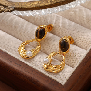 1 Paire De Boucles D'Oreilles Pendantes Géométriques Rétro En Acier Titane Couleur Or Pour Femme, Série Classique h5 Image6