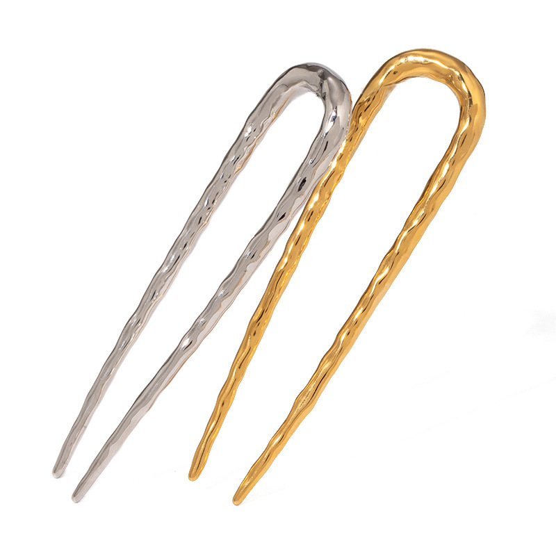 1 Paire De Pinces À Cheveux Pour Femme En Acier Inoxydable Plaqué Or , Série Simple, Lettres Quotidiennes h5Image5