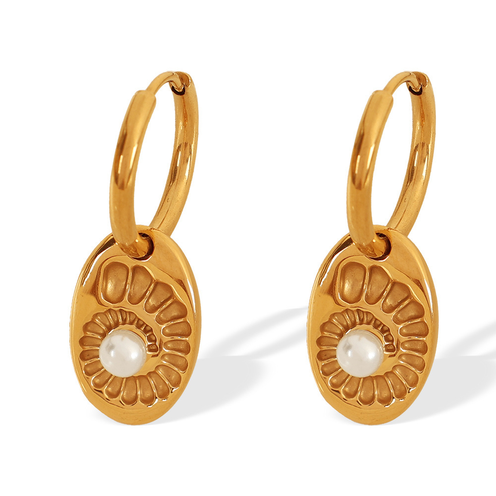 1 Paire De Boucles D'Oreilles Pendantes Pour Femme, Série Simple, En Acier Inoxydable Plaqué Or , Avec Perles Artificielles Image5