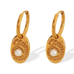 1 Paire De Boucles D'Oreilles Pendantes Pour Femme, Série Simple, En Acier Inoxydable Plaqué Or , Avec Perles Artificielles h5 Image5