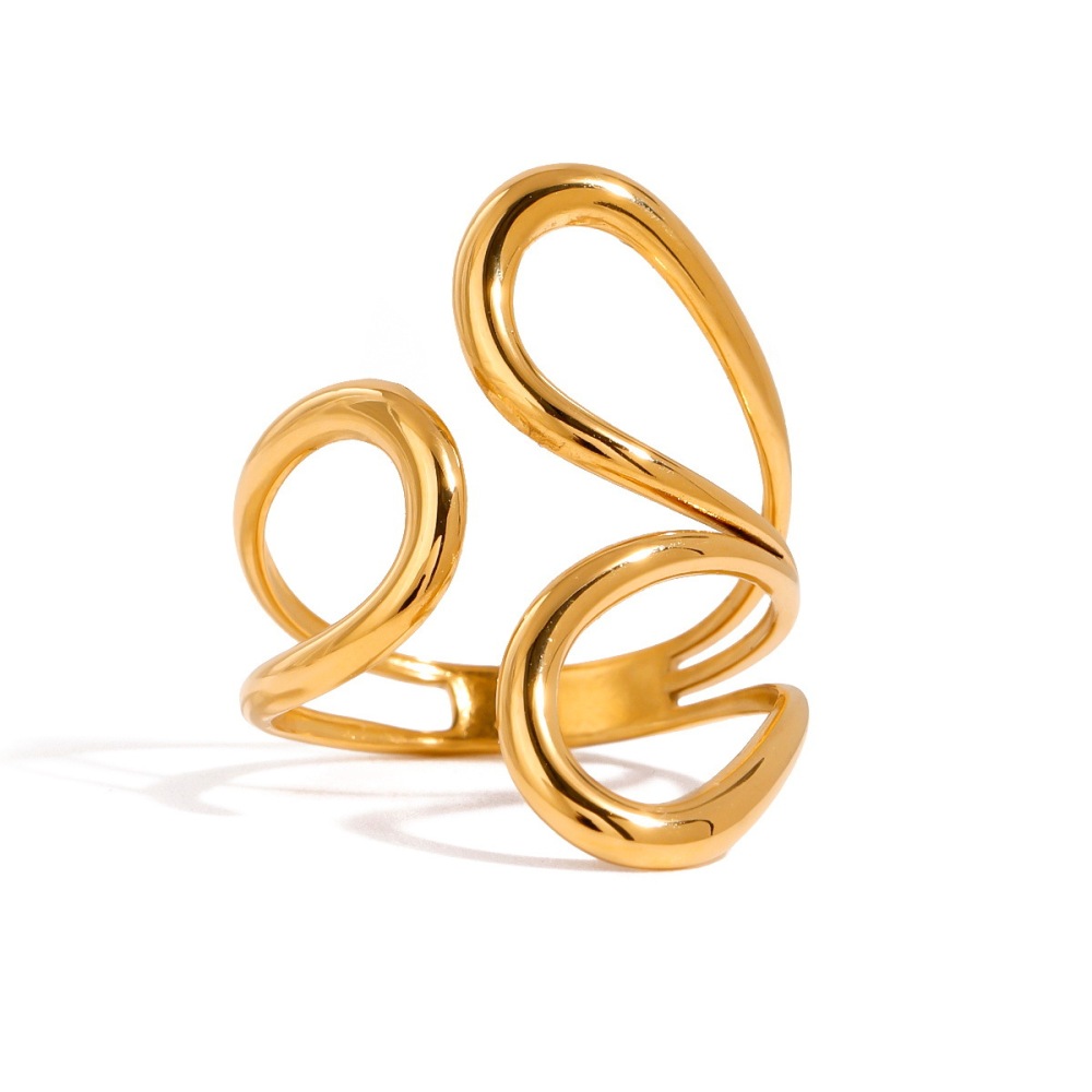 1 Paire De Bagues Ajustables Géométriques Quotidiennes En Acier Inoxydable Plaqué Or  Pour Femme, Série Simple Image6