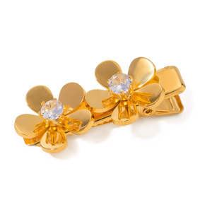 1 Paire De Pinces À Cheveux Simples En Acier Inoxydable Plaqué Or Avec Strass Pour Femme h5 Image6