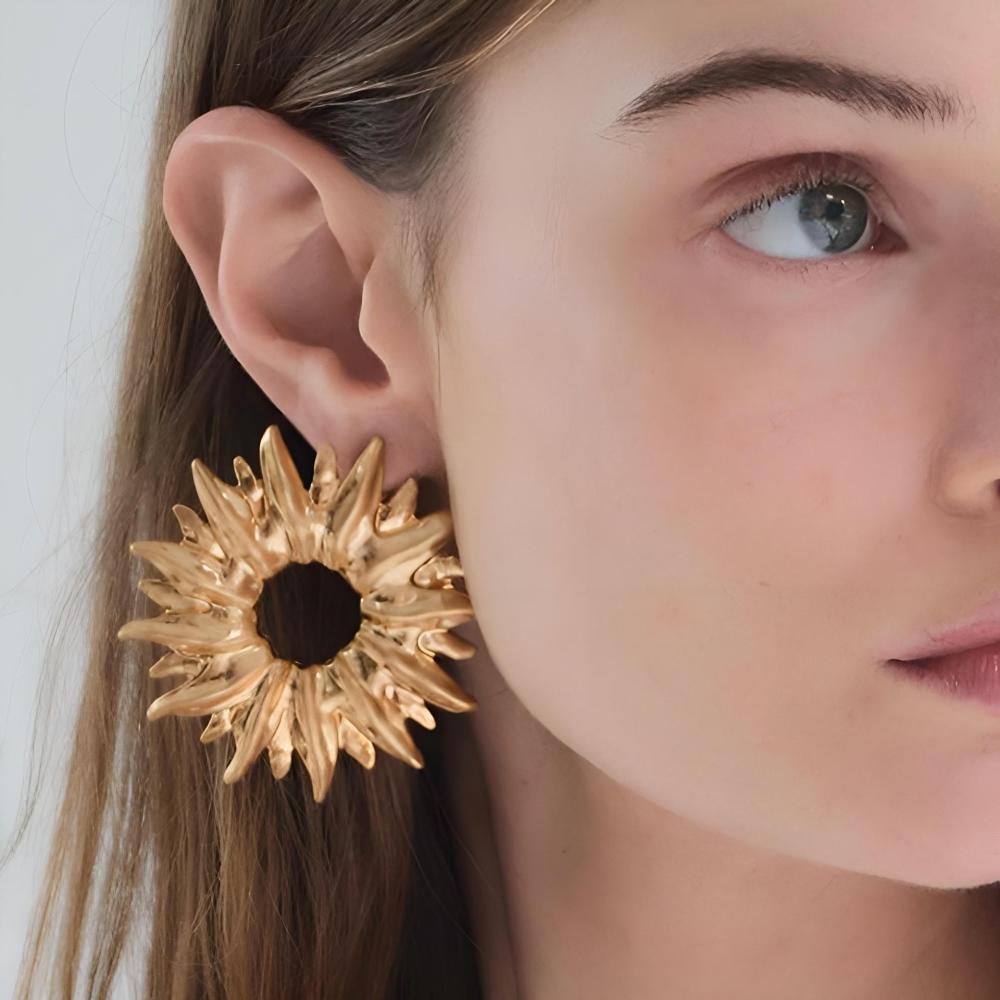 1 Paire De Boucles D'Oreilles À Tige Rétro En Acier Inoxydable Plaqué Or  Pour Femme, Série Luxueuse Image5