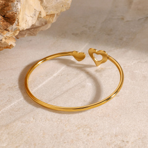 Bracelet Jonc Minimaliste Classique En Forme De Cœur, En Acier Inoxydable, Étanche, Couleur Or, Ajustable, Pour Femme (1 Pièce) h5 Image4