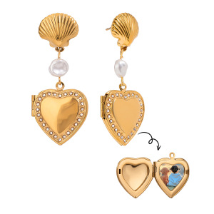Boucles D'Oreilles Pendantes Pour Femme, Style Rétro Coquillage, En Acier Inoxydable Doré, Imperméables, À Personnaliser (1 Paire). h5 Image6