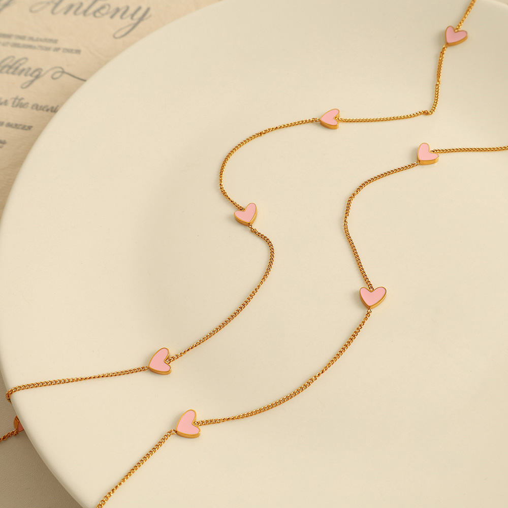 Collier Avec Pendentif En Forme De Cœur Simple En Acier Inoxydable Plaqué Or  Pour Femme, 1 Pièce Image3