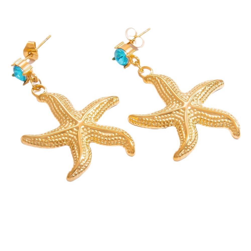Boucles D'Oreilles Pendantes Pour Femme, Collection Romantique, Motif Étoile De Mer, En Acier Inoxydable Doré, Étanches, En Forme D'Étoile De Mer. 1 Paire Image10