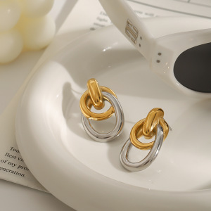 1 Paire De Boucles D'Oreilles Puces Pour Femme, Collection Exquisite Series, Style Annulaire Décontracté, En Acier Inoxydable Étanche, Coloris Or Et Argent. h5 Image4
