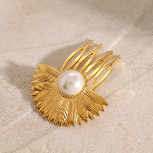 1 Paire De Pinces À Cheveux Pour Femmes, Série Simple, Style Ins, En Acier Inoxydable Plaqué Or , Avec Perles Artificielles h5 Image2