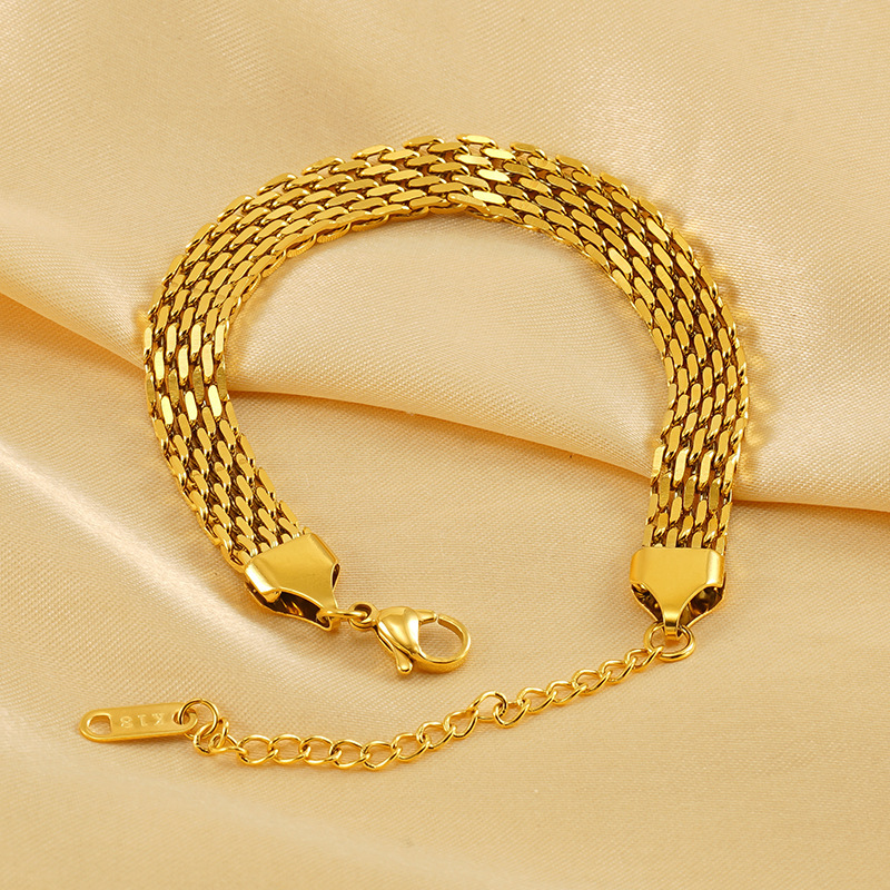 Bracelet Chaîne Unisexe Rétro En Acier Titane Plaqué Or , Série Classique, 1 Pièce Image4