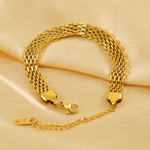 Bracelet Chaîne Unisexe Rétro En Acier Titane Plaqué Or , Série Classique, 1 Pièce h5 Image4