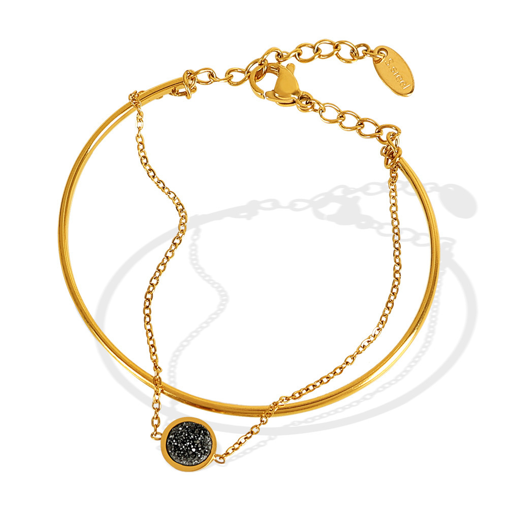 Bracelet À Breloques Géométrique Simple En Acier Inoxydable Plaqué Or Pour Femme, Série Simple, 1 Pièce h5Image6