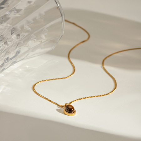 collier avec pendentif géométrique en acier inoxydable plaqué or pour femme, série simple, 1 pièce 2