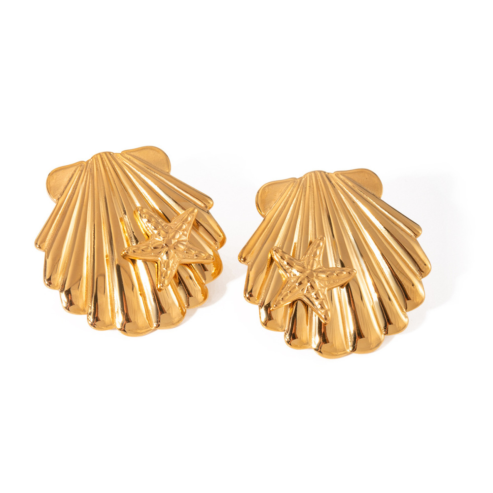Boucles D'Oreilles En Forme D'Étoile De Mer Collante En Acier Inoxydable Or  De La Série Océan D' De Style Ins Transfrontalier Européen Et Américain, Bijoux Pour Femmes Image4