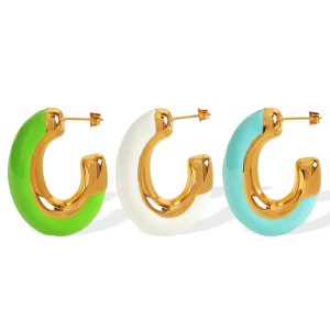 1 Paire De Boucles D'Oreilles Puces Pour Femme, Style Géométrique Simple Et Décontracté, En Acier Inoxydable Plaqué Or. h5 Image5
