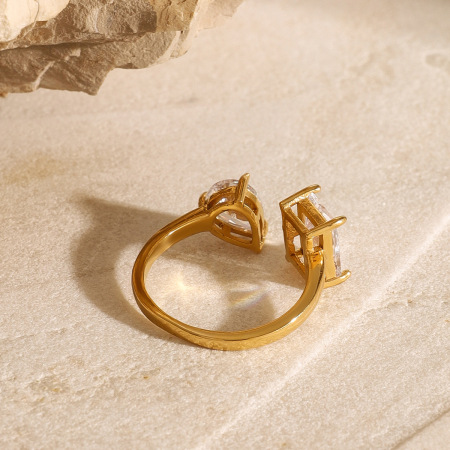Bague ajustable pour femme, en acier inoxydable délicat, étanche, plaquée or et ornée de zircon (1 pièce). 2