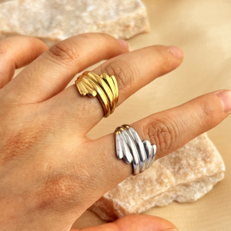 Bague ajustable pour femme, collection Simple Stripe, en acier inoxydable, couleur or, étanche (1 pièce).