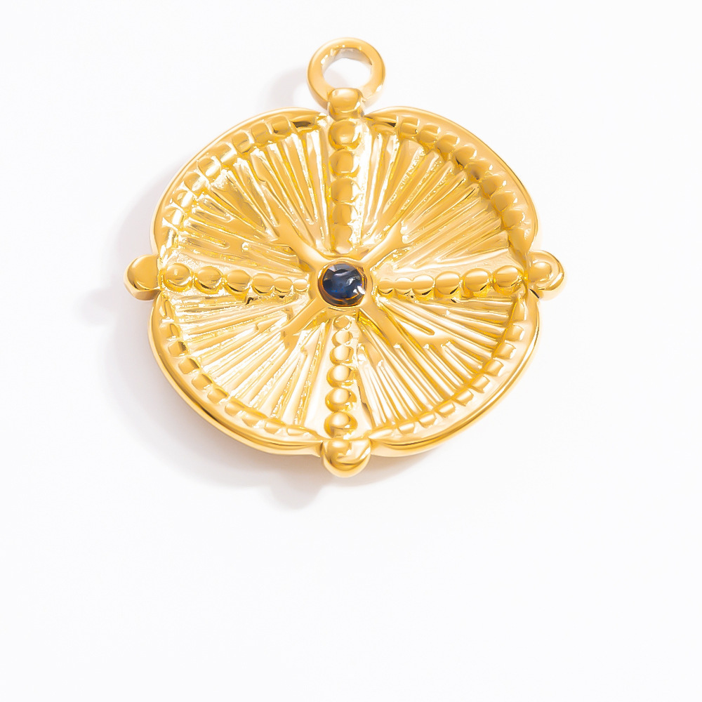 Pendentif Femme Fantaisie Rétro Œil Bleu Pierre Naturelle Acier Inoxydable Étanche Couleur Or (1 Pièce) Image6