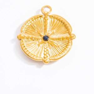 Pendentif Femme Fantaisie Rétro Œil Bleu Pierre Naturelle Acier Inoxydable Étanche Couleur Or (1 Pièce) h5 Image6