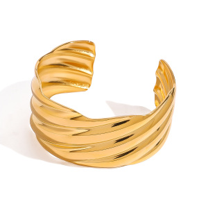 Bracelet Manchette Rétro En Acier Inoxydable Étanche Couleur Or (1 Pièce) h5 Image5