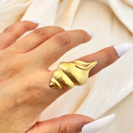 Bague ajustable pour femme Whelk en acier inoxydable étanche couleur or (1 pièce) 2