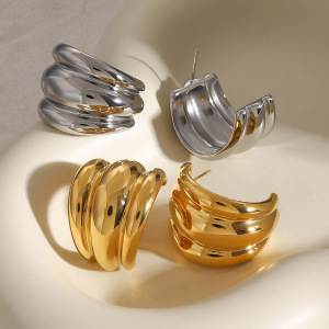 1 Paire De Boucles D'Oreilles À Tige En Acier Inoxydable Plaqué Or  Pour Femme, Style Bande Simple h5 Image4