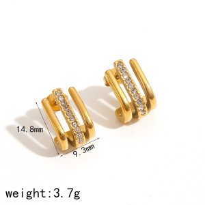 1 Paire De Boucles D'Oreilles À Tige Géométriques En Acier Inoxydable Plaqué Or  Pour Femme, Style Luxueux Et Léger h5 Image4