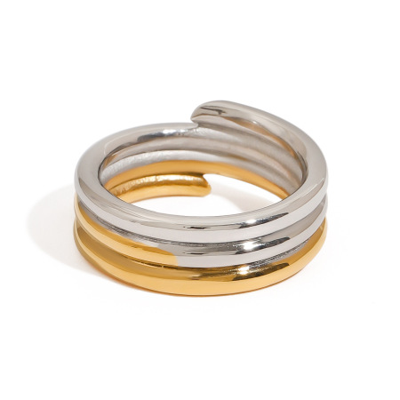 Bague simple pour femme, collection minimaliste chic, trois couches, en acier inoxydable, couleur or et argent, étanche, coloris or et argent.