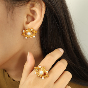 1 Paire De Boucles D'Oreilles À Tige Simples En Acier Inoxydable Plaqué Or  Avec Perles Artificielles Pour Femme h5 Image5
