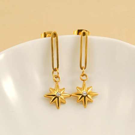 1 paire de boucles d'oreilles pendantes classiques en acier inoxydable plaqué or et zircon pour femme 2