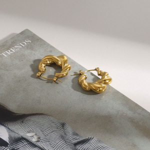 1 Paire De Boucles D'Oreilles Créoles Annulaires Daily Twist En Acier Inoxydable Étanche Couleur Or Pour Femme, Collection Classique Daily Twist h5 Image8