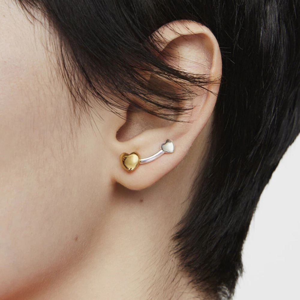 Boucles D'Oreilles Puces Pour Femme, Collection Designable, En Acier Inoxydable Imperméable, Motif Cœur Délicat, Coloris Or Et Argent (1 Paire). h5Image6