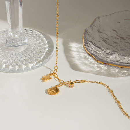collier avec pendentif tortue de vacances en acier inoxydable plaqué or  et strass pour femme, série simple, 1 pièce 2
