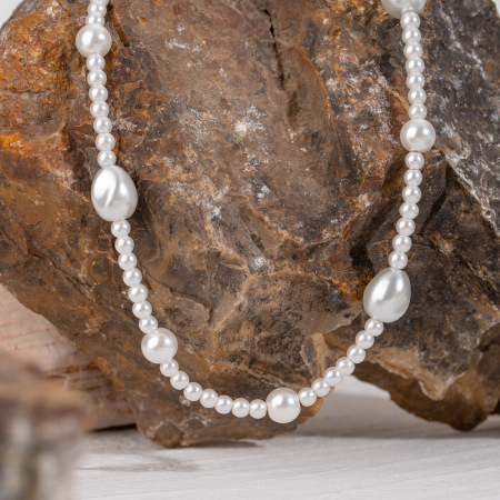 collier de perles rétro en acier inoxydable plaqué or , série classique, perles artificielles pour femmes 2