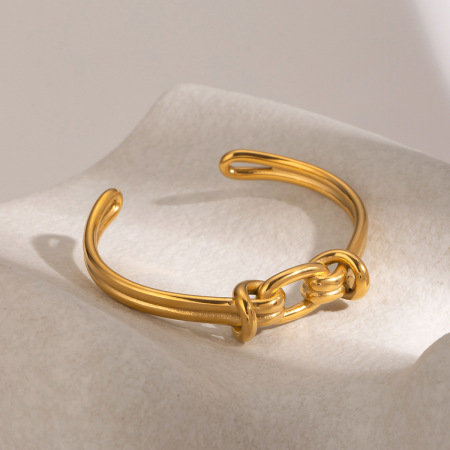 bracelet simple torsadé en acier inoxydable plaqué or  pour femme, 1 pièce 2