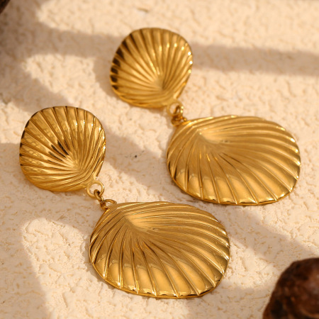 Boucles d'oreilles pendantes pour femme, en acier inoxydable doré, motif tortue naturelle, imperméables, collection Luxe (1 paire) 2