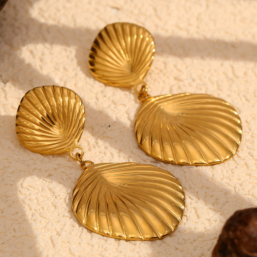 Boucles D'Oreilles Pendantes Pour Femme, En Acier Inoxydable Doré, Motif Tortue Naturelle, Imperméables, Collection Luxe (1 Paire) Image3