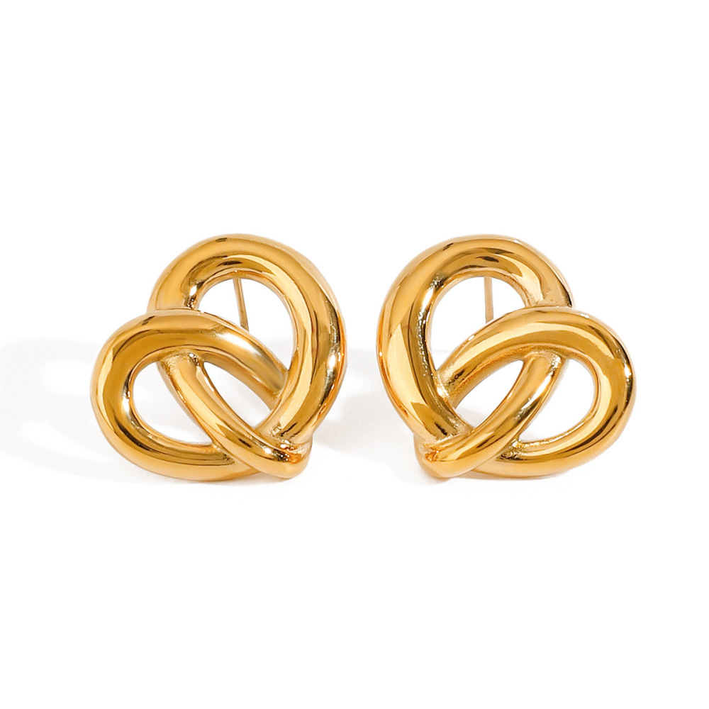 1 Paire De Boucles D'Oreilles Puces Pour Femme, Collection Fascinating Series, Forme Nœud Cœur, En Acier Inoxydable Étanche Couleur Or. Image10