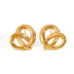 1 Paire De Boucles D'Oreilles Puces Pour Femme, Collection Fascinating Series, Forme Nœud Cœur, En Acier Inoxydable Étanche Couleur Or. h5 Image10