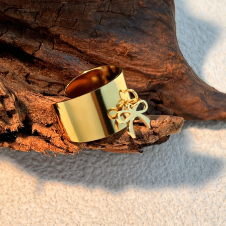 Bague ajustable pour femme, modèle nœud papillon, en acier inoxydable étanche couleur or (1 pièce). 2