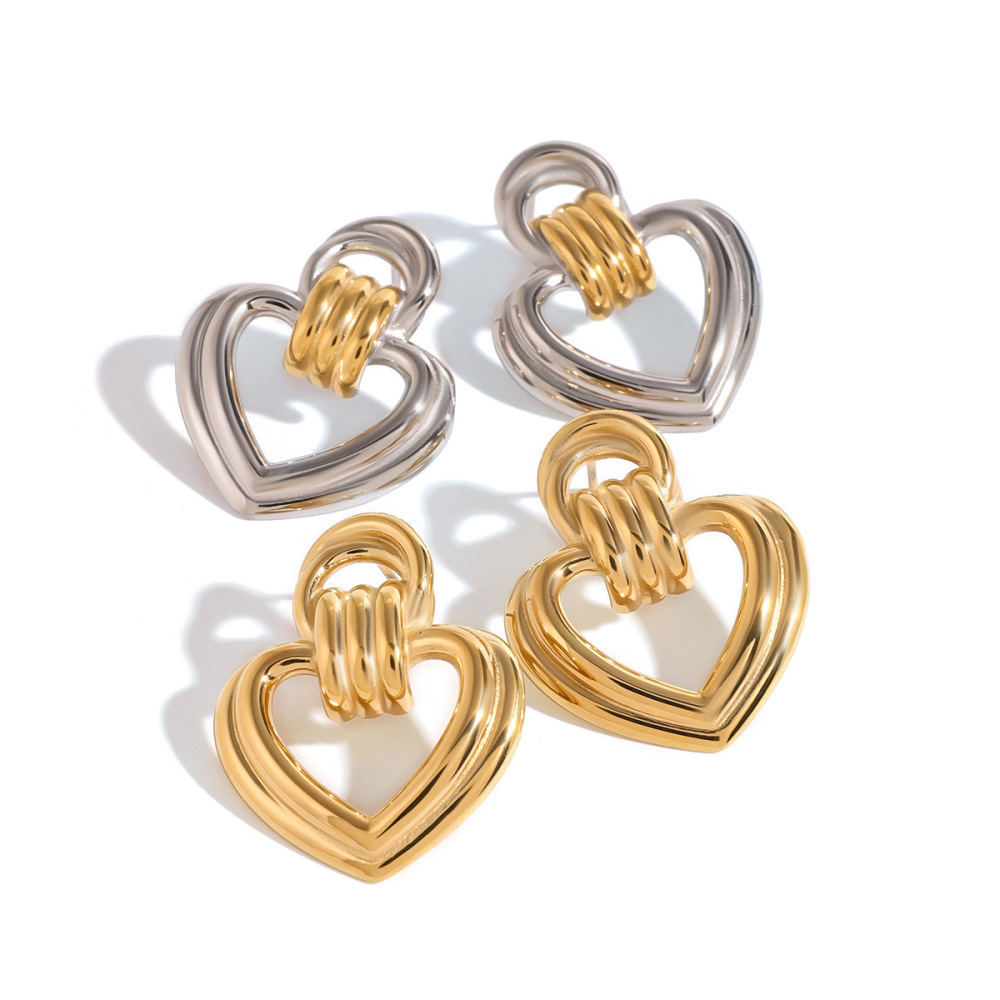 1 Paire De Boucles D'Oreilles À Tige En Acier Inoxydable Plaqué Or  Pour Femme, Série Simple Sweet Heart Image5